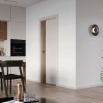 Porta DUO 4.0 em Caxemira com painel estreito em Carvalho mate escuro, num ambiente interior